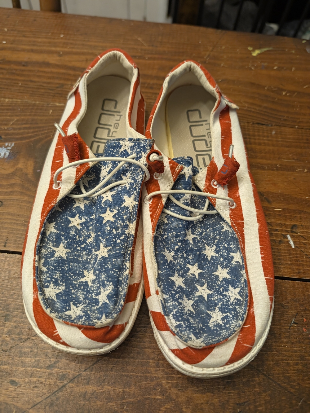 Hey Dude Men's Loafers - Red, White & Blue Flag Print